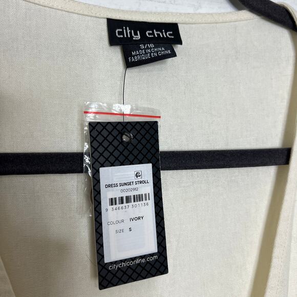 City Chic Sunset Stroll Ivory Button Front Dress Linen Blend Size 16 - Picture 5 of 12